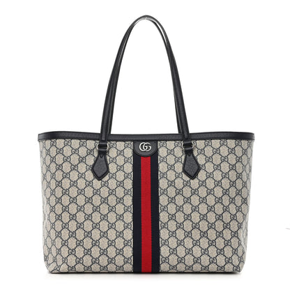 Gucci GG Supreme Monogram Textured Calfskin Web Medium Ophidia Shopping Tote Beige Blue 1 of 10