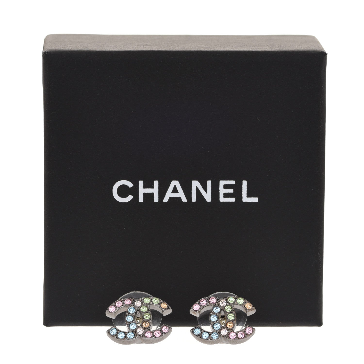 Chanel Ruthenium Crystal CC Earrings Multicolor 5 of 5