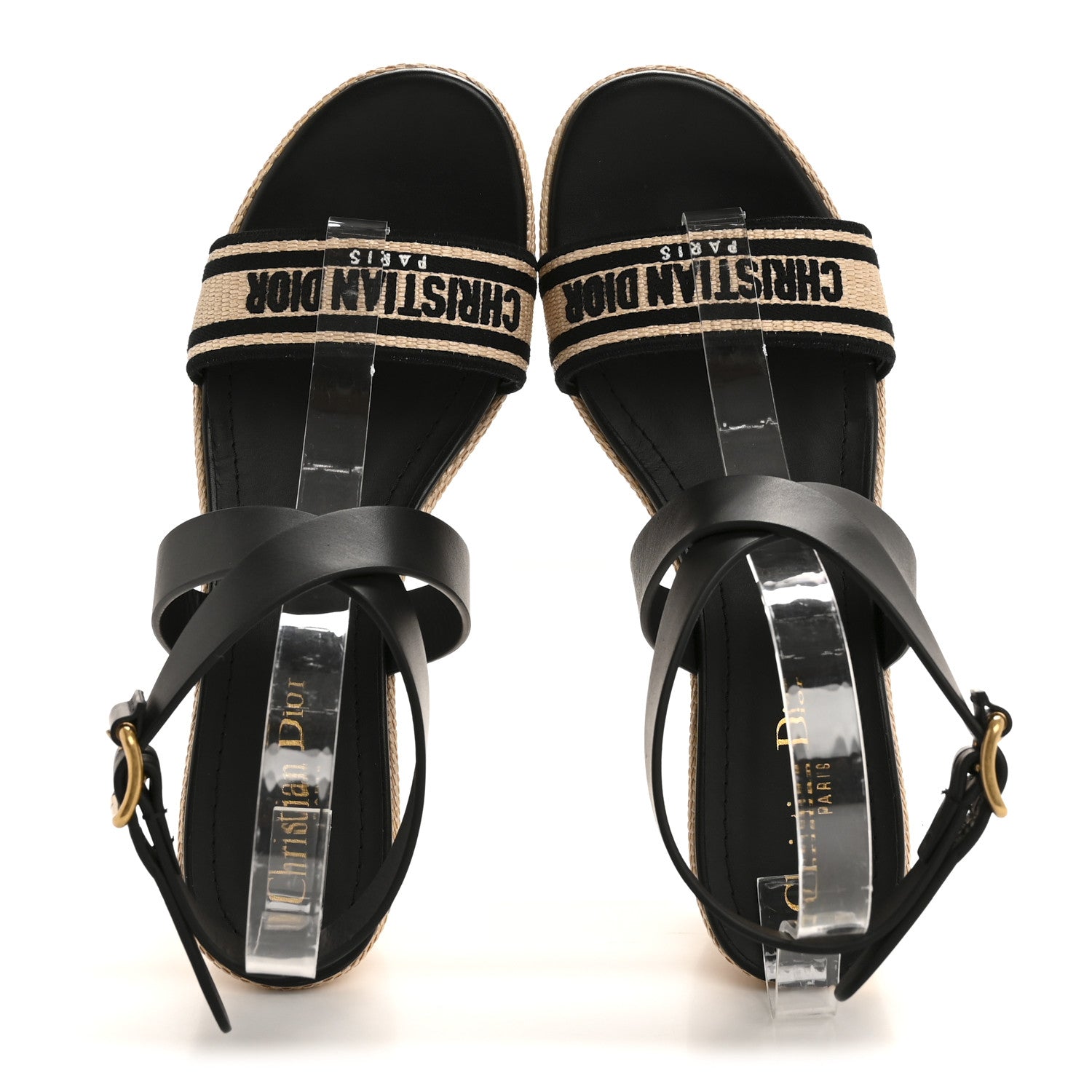 Christian Dior Calfskin Raffia Embroidered Dway Platform Sandals 39 Black 2 of 9