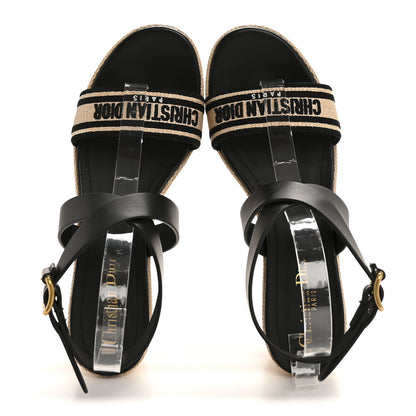 Christian Dior Calfskin Raffia Embroidered Dway Platform Sandals 39 Black 2 of 9