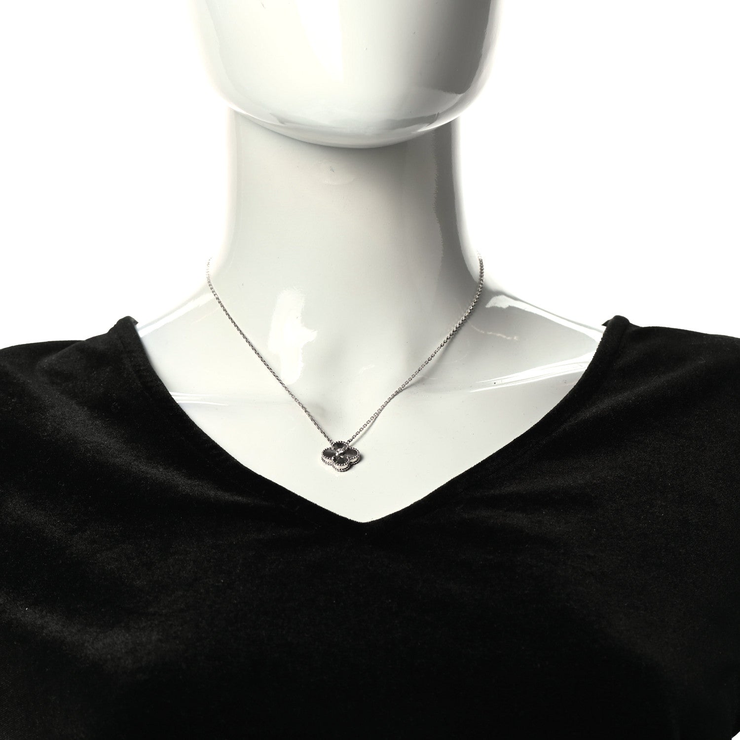 Van Cleef & Arpels 18K White Gold Diamond Guilloche Vintage Alhambra Pendant Necklace 2 of 6