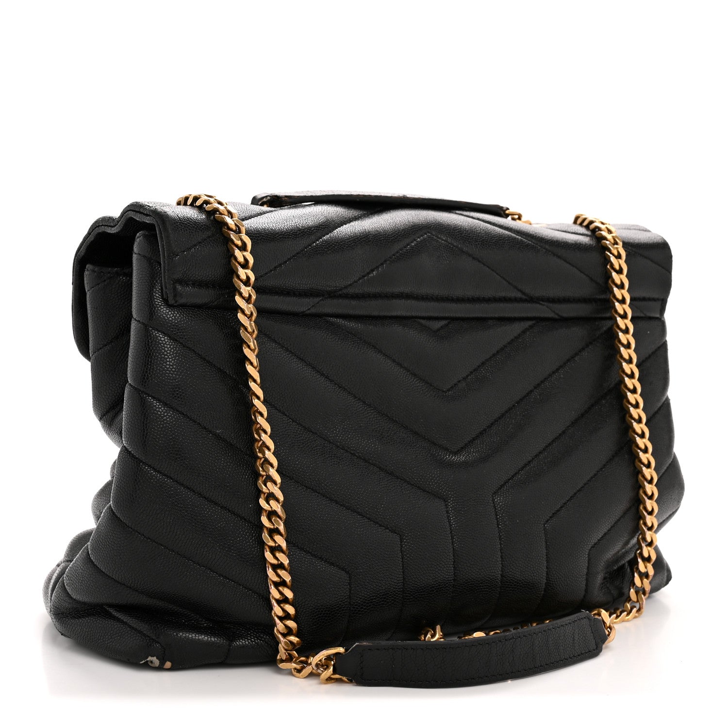 Saint Laurent Grain de Poudre Calfskin Y Quilted Monogram Medium Loulou Chain Satchel Black 3 of 14