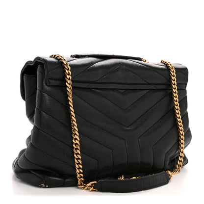 Saint Laurent Grain de Poudre Calfskin Y Quilted Monogram Medium Loulou Chain Satchel Black 3 of 14