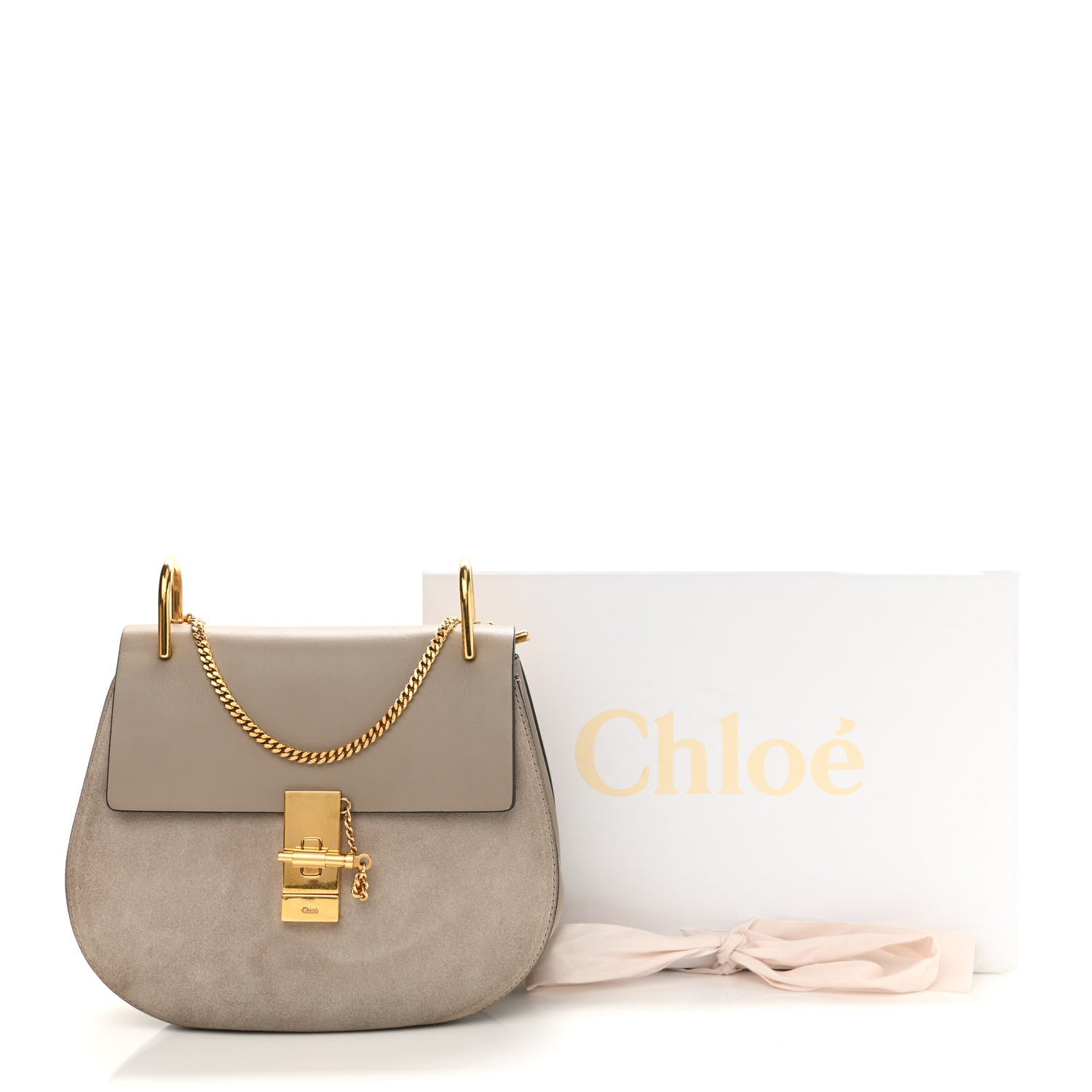 Chloe Suede Smooth Calfskin Drew Shoulder Bag Motty Grey 10 of 10