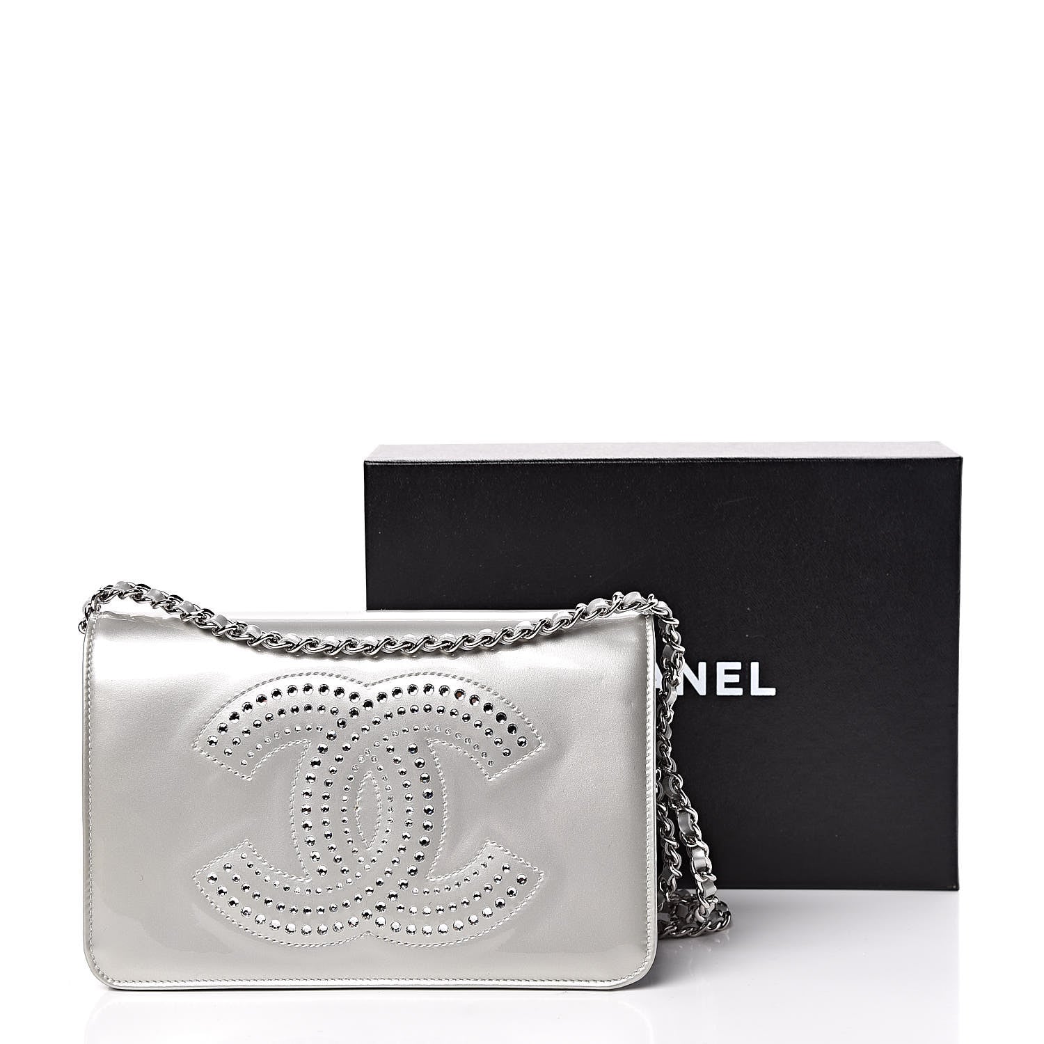 Chanel Patent Strass Wallet On Chain WOC Silver 16 of 16