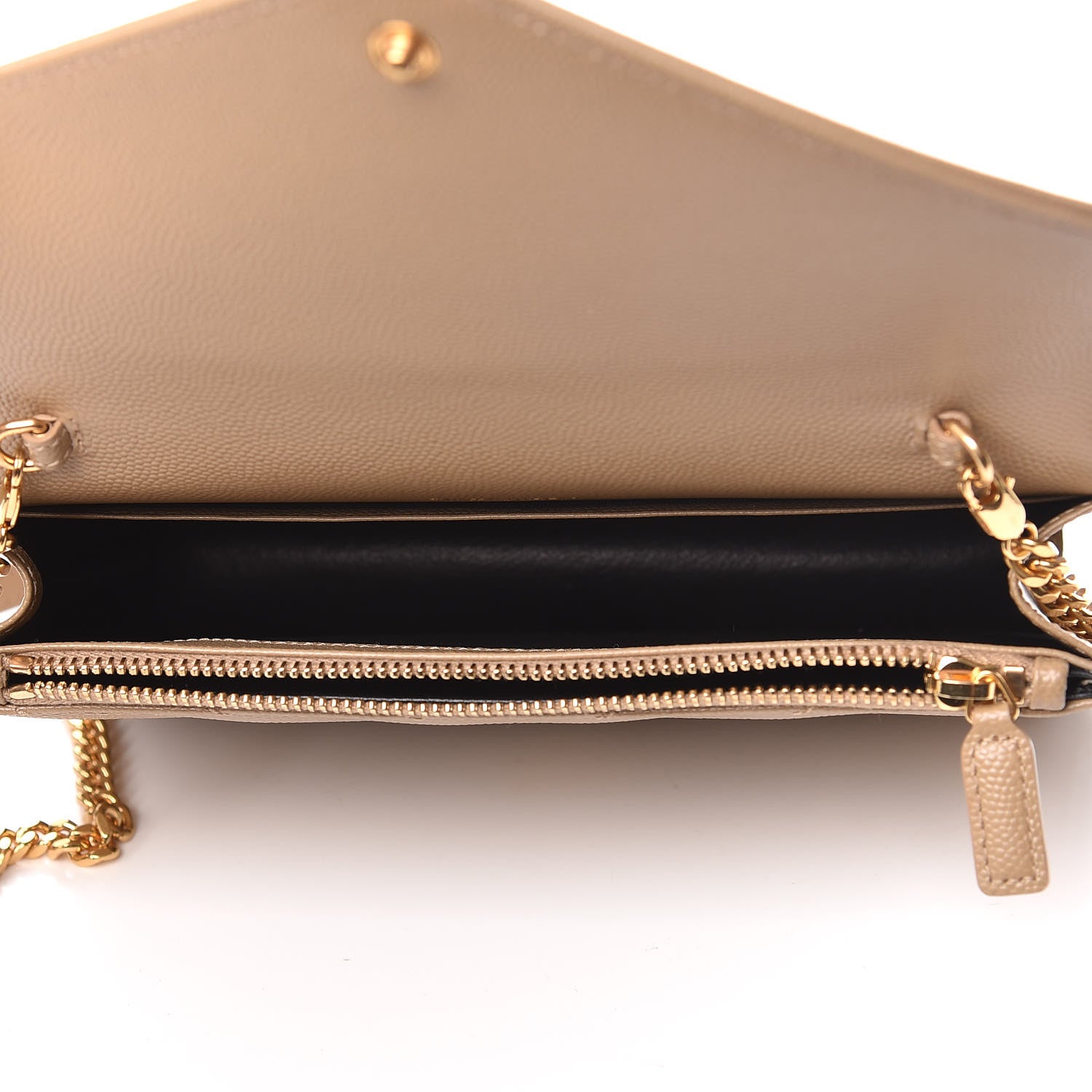 Saint Laurent Grain De Poudre Matelasse Chevron Monogram Envelope Chain Wallet Dark Latte 7 of 12