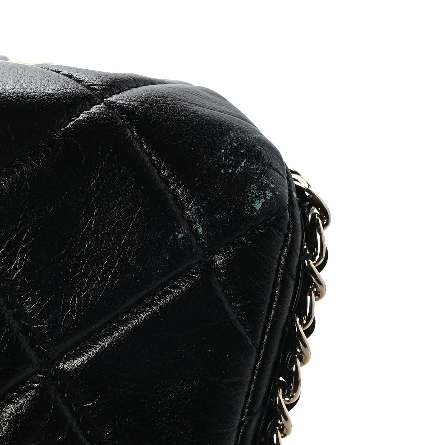 Crumpled Calfskin Quilted Large Chain All Over Flap Bag Black