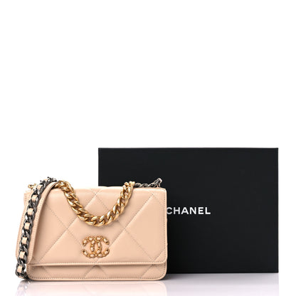 Chanel Lambskin Quilted Chanel 19 Wallet On Chain WOC Beige 14 of 14