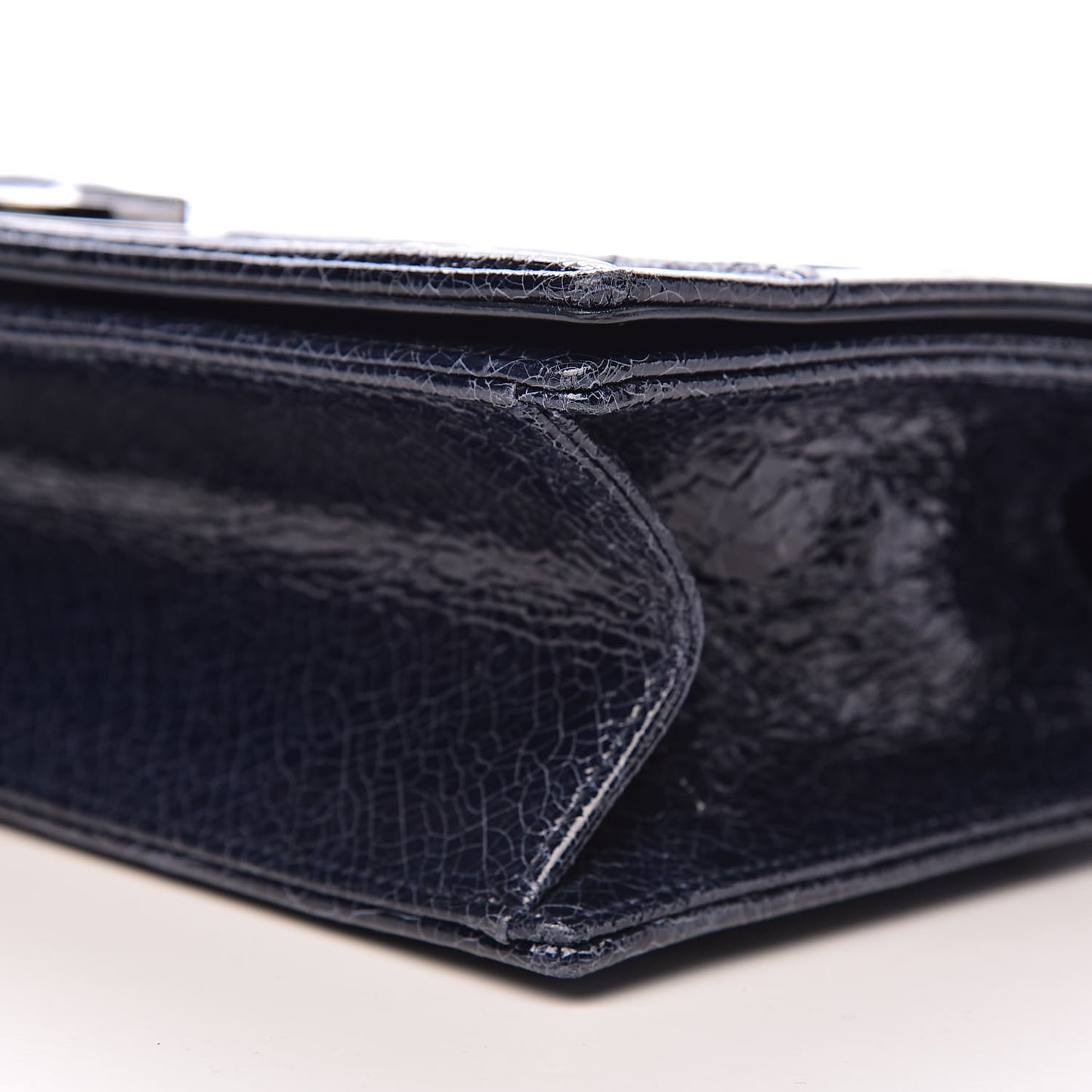 Crackled Deerskin Medium Diorama Flap Bag Navy