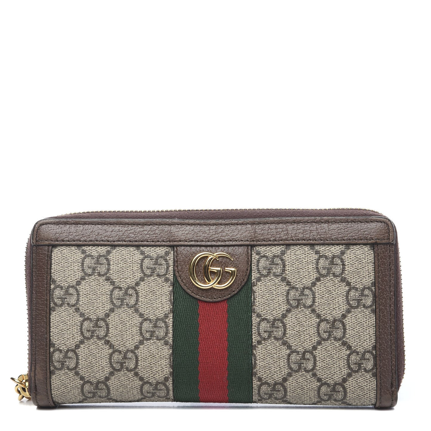 GG Supreme Monogram Web Ophidia Zip Around Wallet Brown