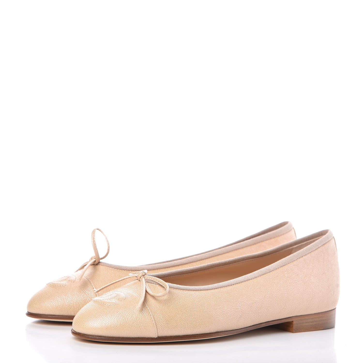 Chanel Caviar CC Cap Toe Ballerina Flats 37.5 Beige Clair 3 of 9