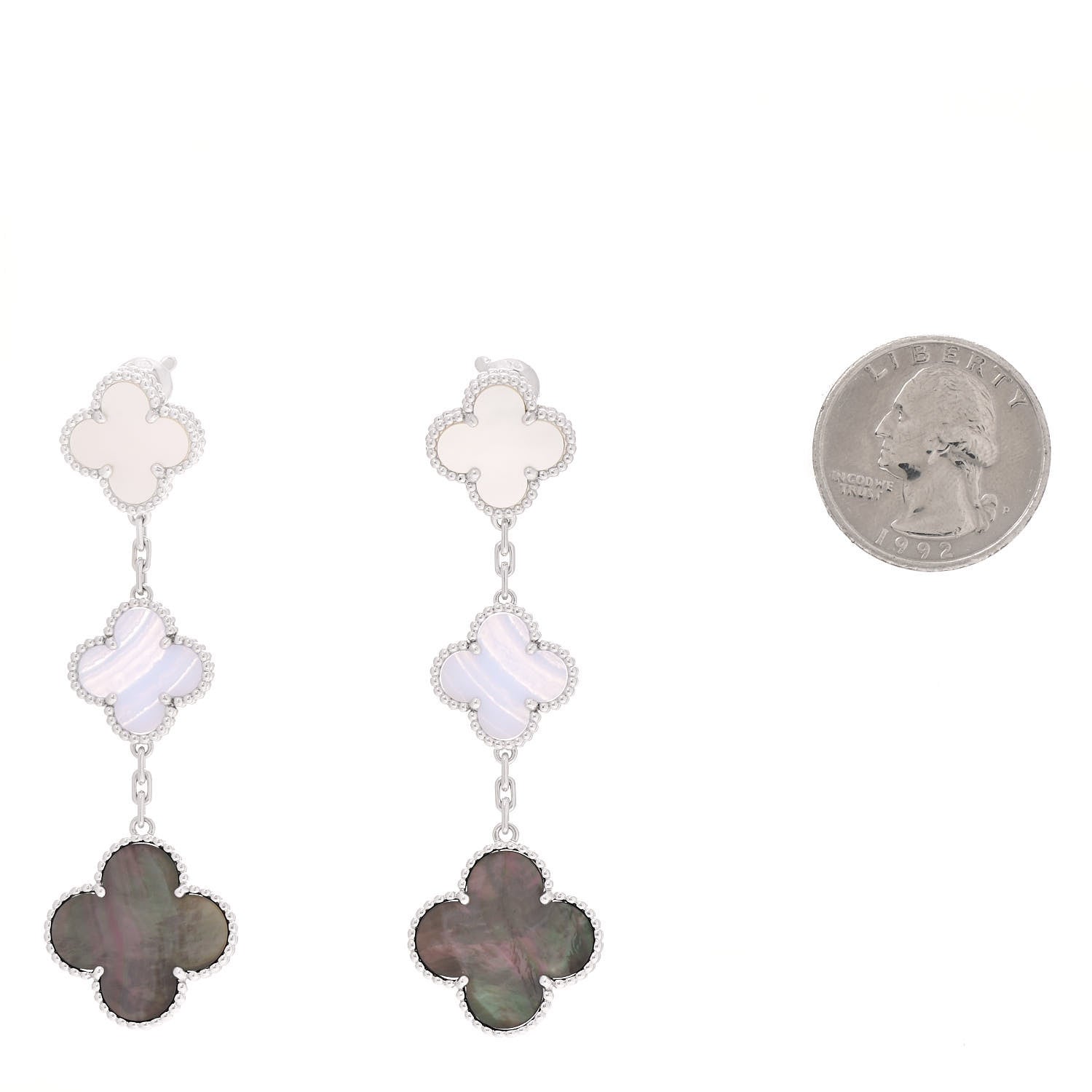Van Cleef & Arpels 18K White Gold Mother of Pearl Chalcedony 3 Motifs Magic Alhambra Earrings 2 of 5