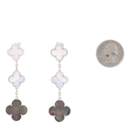 Van Cleef & Arpels 18K White Gold Mother of Pearl Chalcedony 3 Motifs Magic Alhambra Earrings 2 of 5