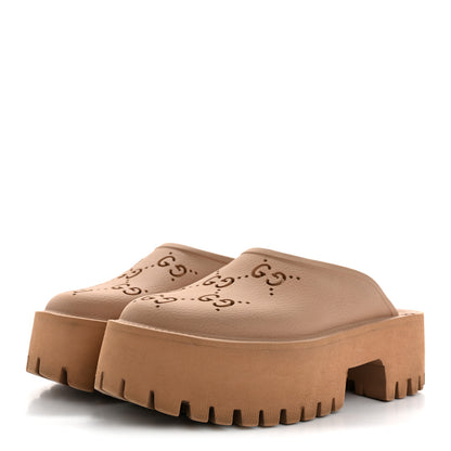 Gucci Rubber GG Monogram Perforated Elea Platform 55mm Lug Sole Sandals 36 Vintage Camel 4 of 13