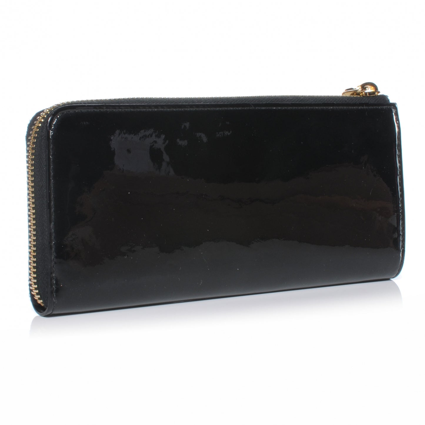Patent Bow Zip Continental Wallet Black