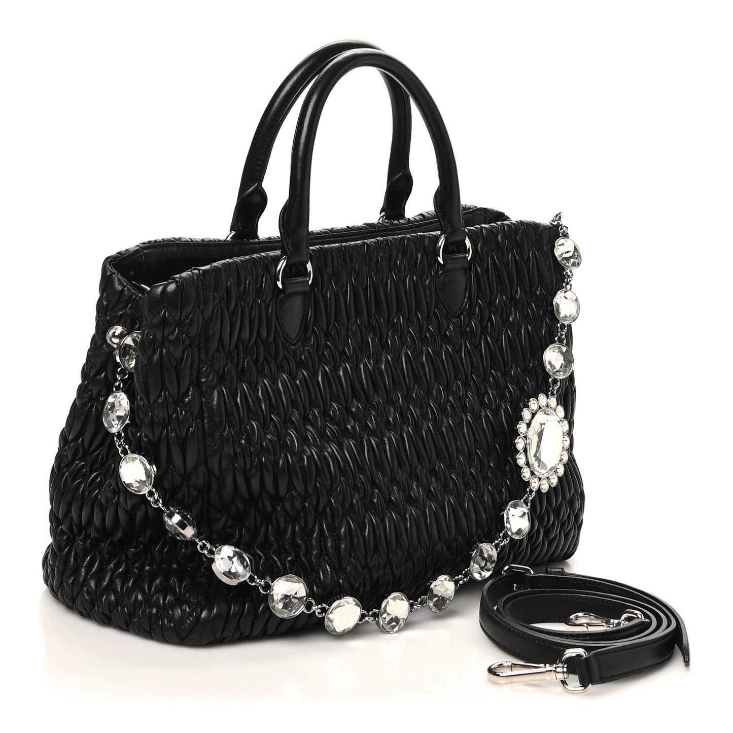 Nappa Matelasse Swarovski Crystal Tote Black