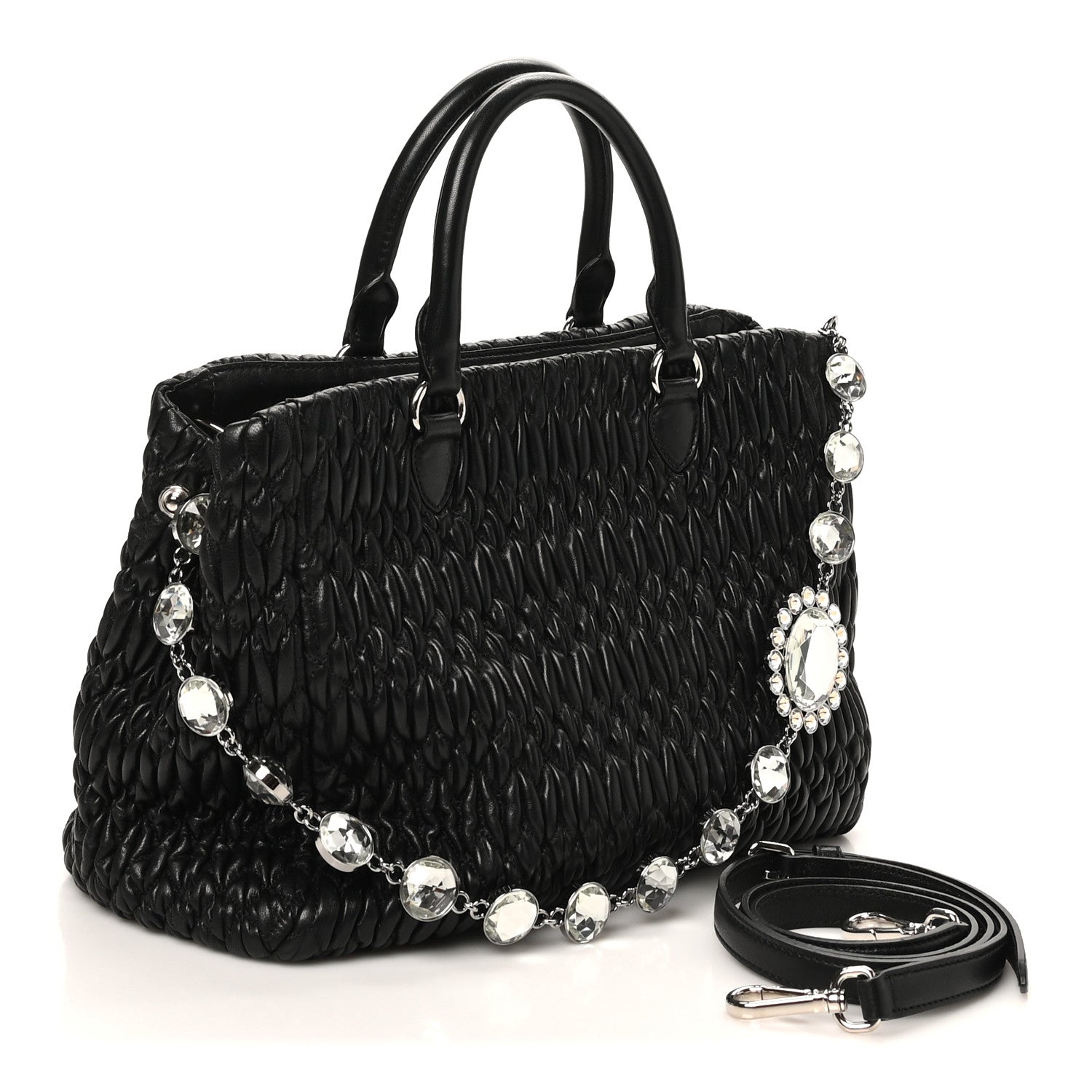 Miu Miu Nappa Matelasse Swarovski Crystal Tote Black 3 of 9