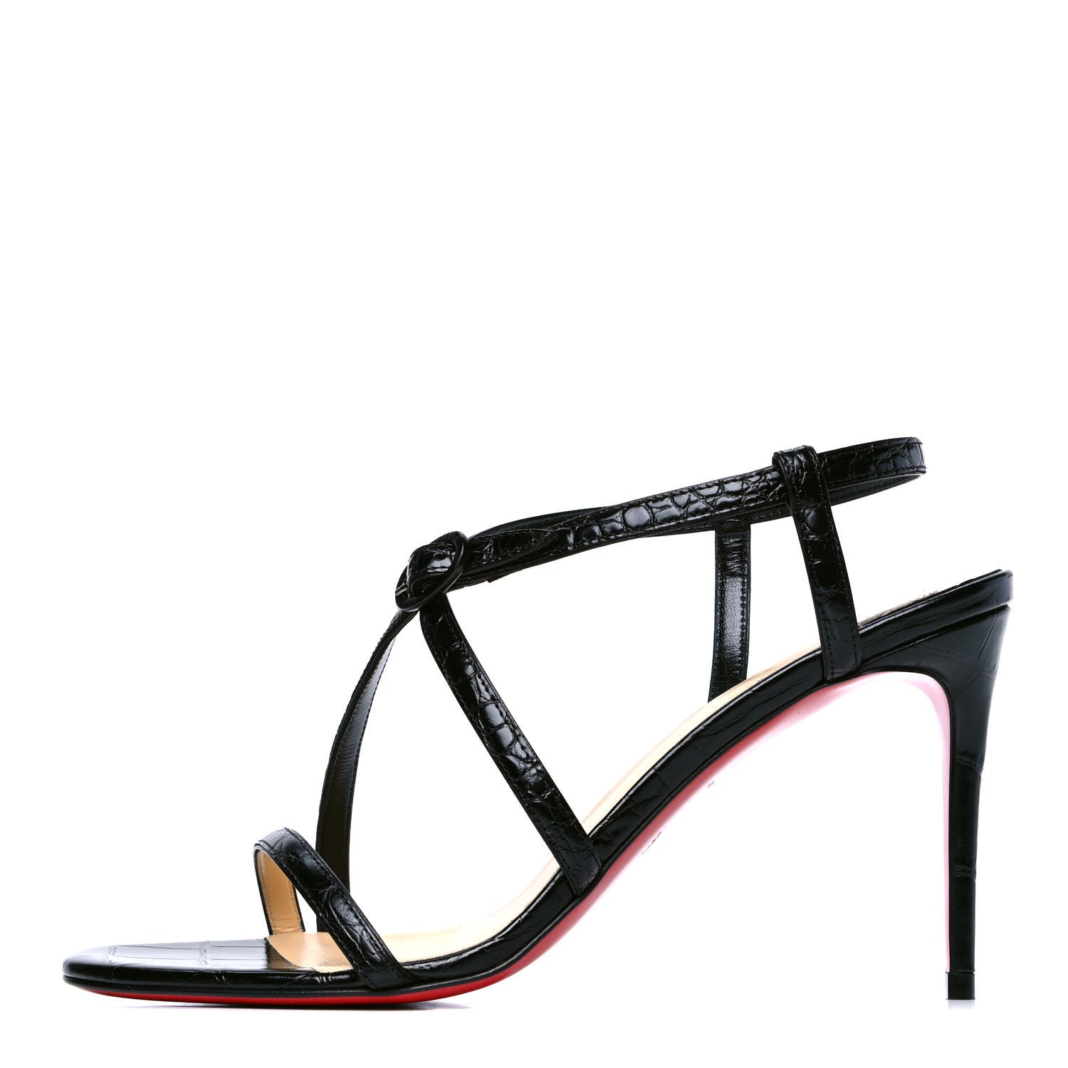 Christian Louboutin Calfskin Alligator Embossed Selima 85 Sandals 38 Black 1 of 5