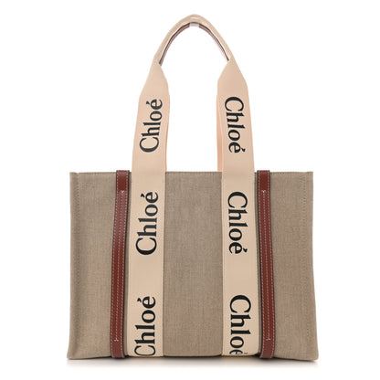 Chloe Linen Calfskin Medium Woody Ribbon Tote White Brown 1 of 10