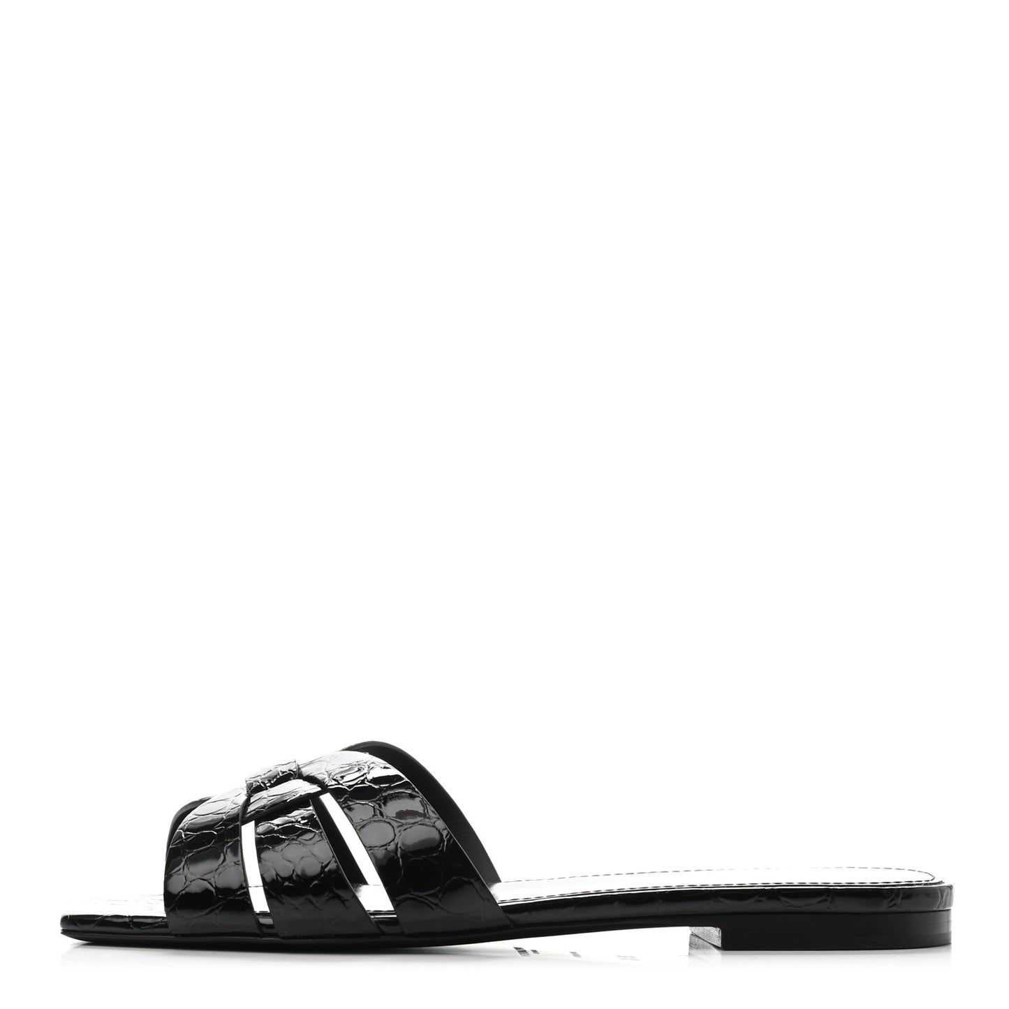 Patent Croc Embossed Nu Pied 05 Slide Sandals 35.5 Black