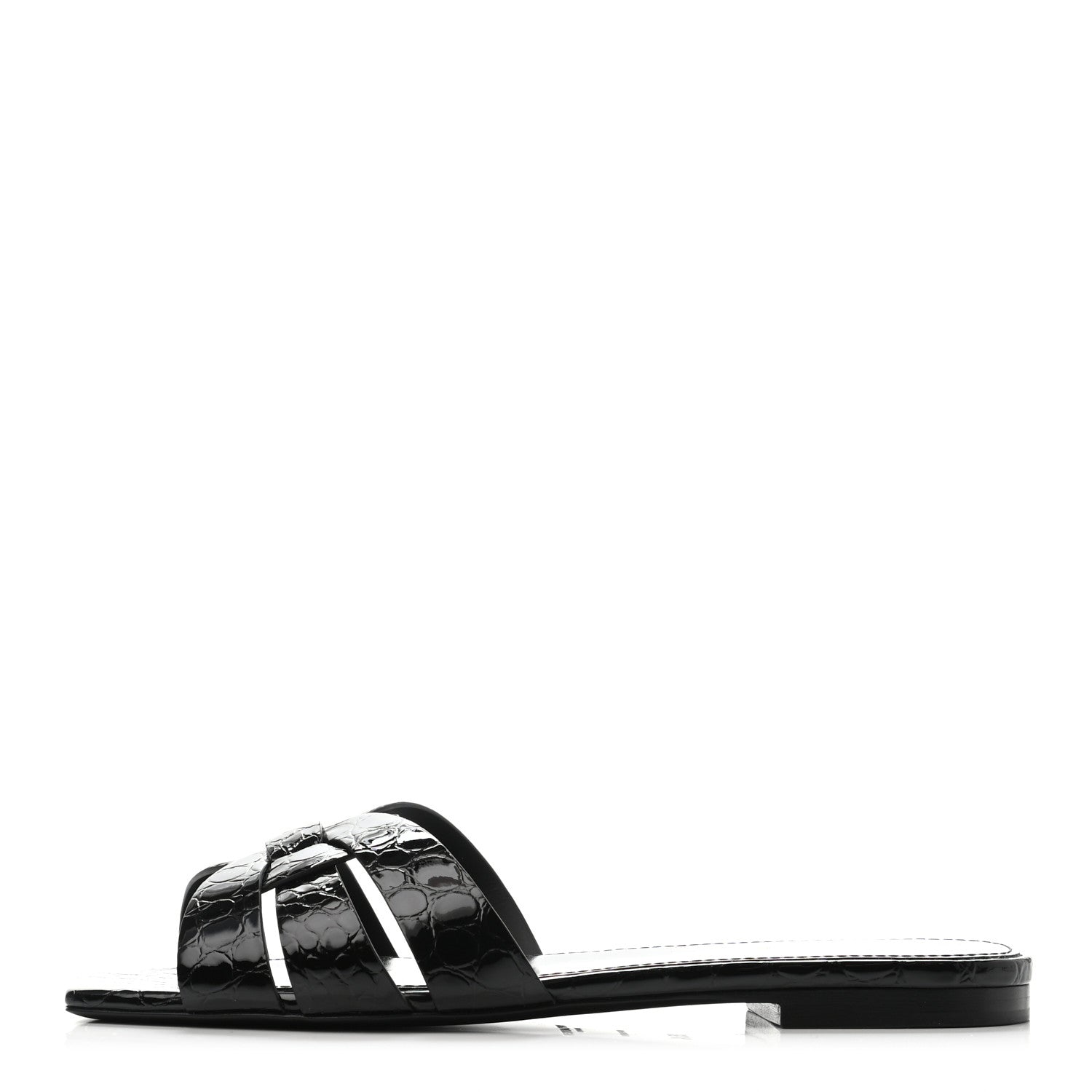 Saint Laurent Patent Croc Embossed Nu Pied 05 Slide Sandals 35.5 Black 1 of 4
