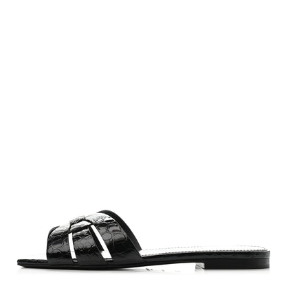 Saint Laurent Patent Croc Embossed Nu Pied 05 Slide Sandals 35.5 Black 1 of 4