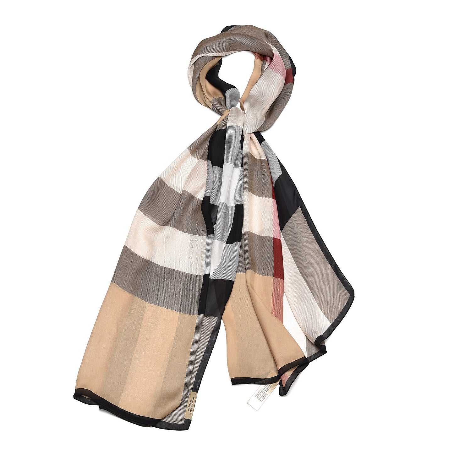 Silk Giant Check Scarf Camel