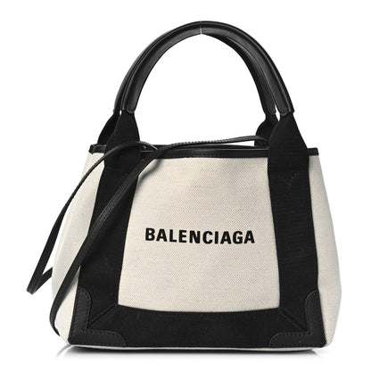 Balenciaga Cotton Canvas Calfskin Navy Cabas XS Natural Black 3 of 9