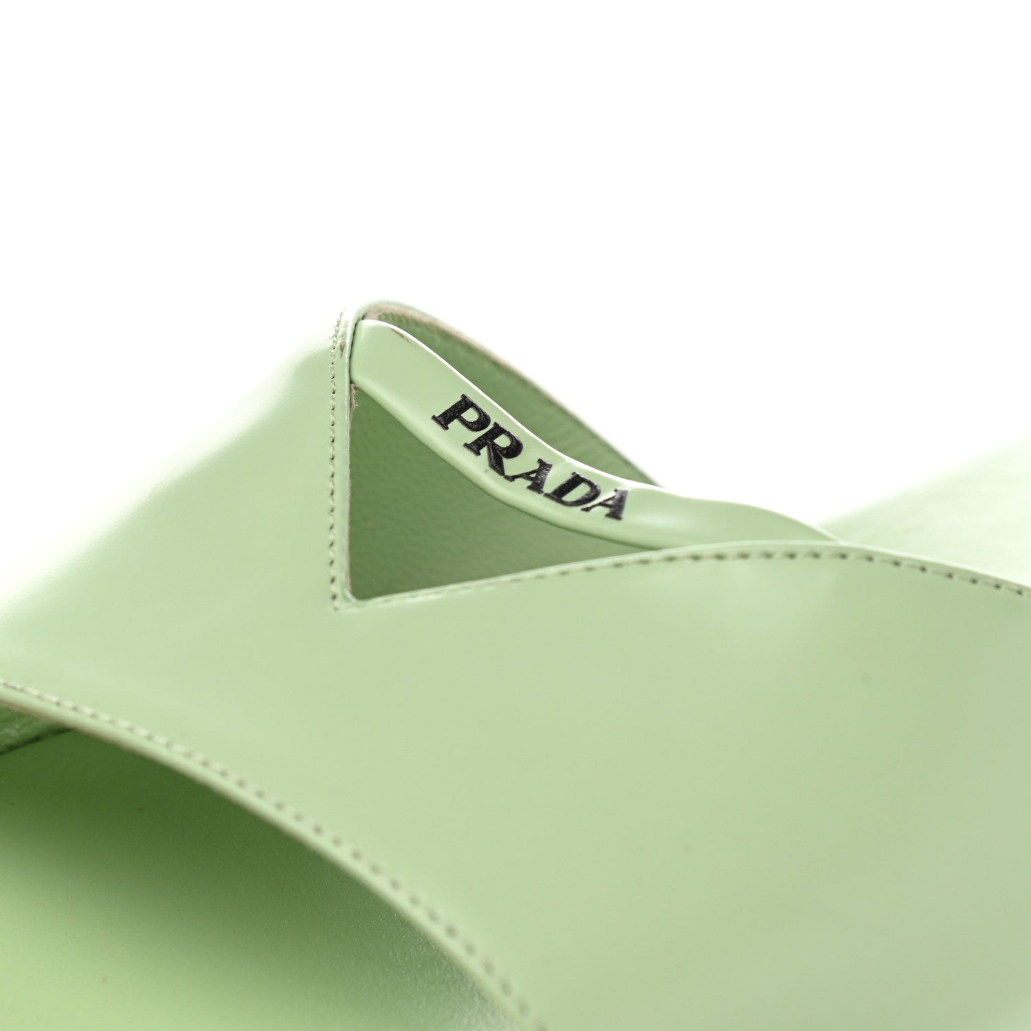 Prada Spazzolato Logo Triangle Cut Out Flat Slide Sandals 38.5 Acqua 10 of 10