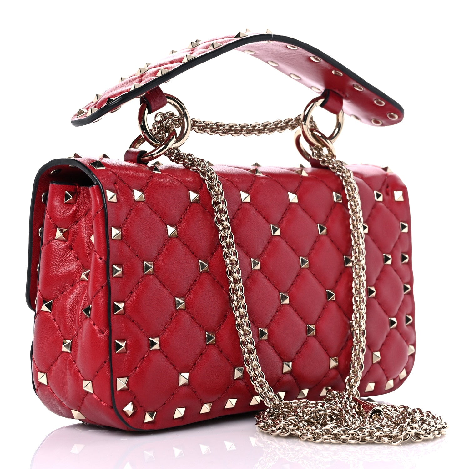 Valentino Garavani Lambskin Small Rockstud Spike Shoulder Bag Red 3 of 9