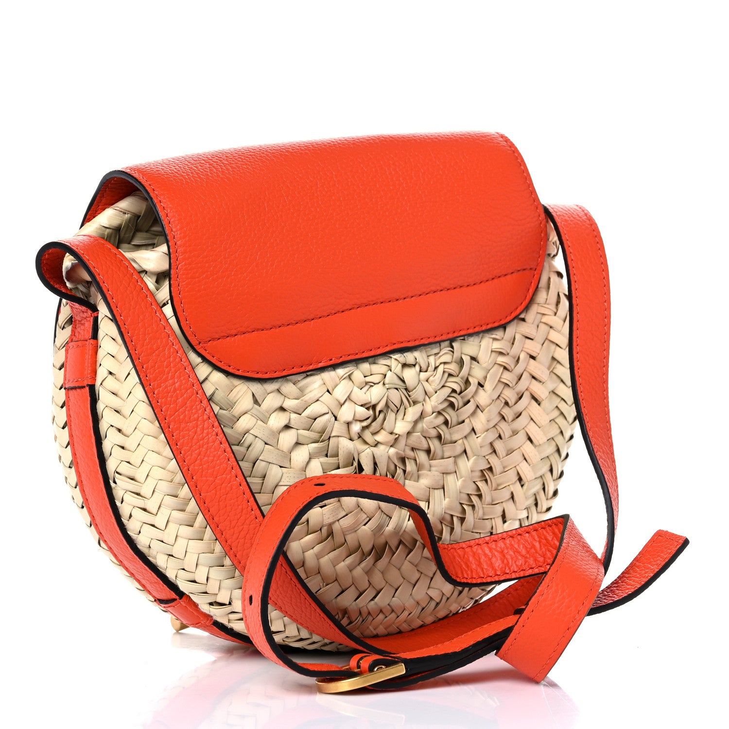 Chloe Raffia Calfskin Marcie Basket Small Marcie Round Crossbody Bag Orange Fizz 3 of 9