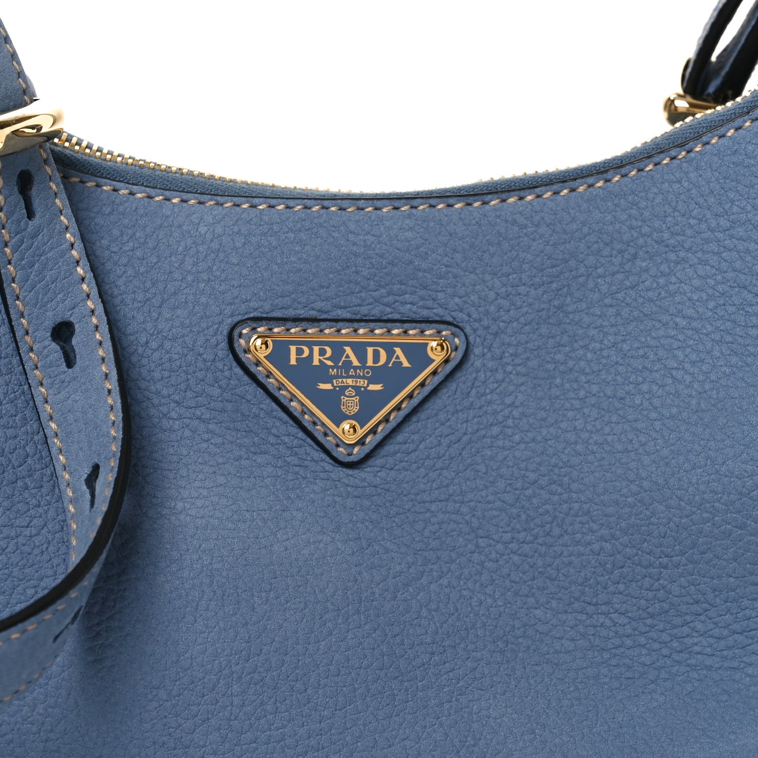 Prada Nubuck Small Arque Shoulder Bag Aviation Blue 7 of 9