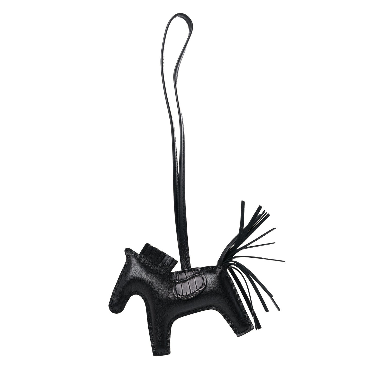 Milo Lambskin Matte Alligator Touch Grigri Rodeo Horse Bag Charm PM So Black