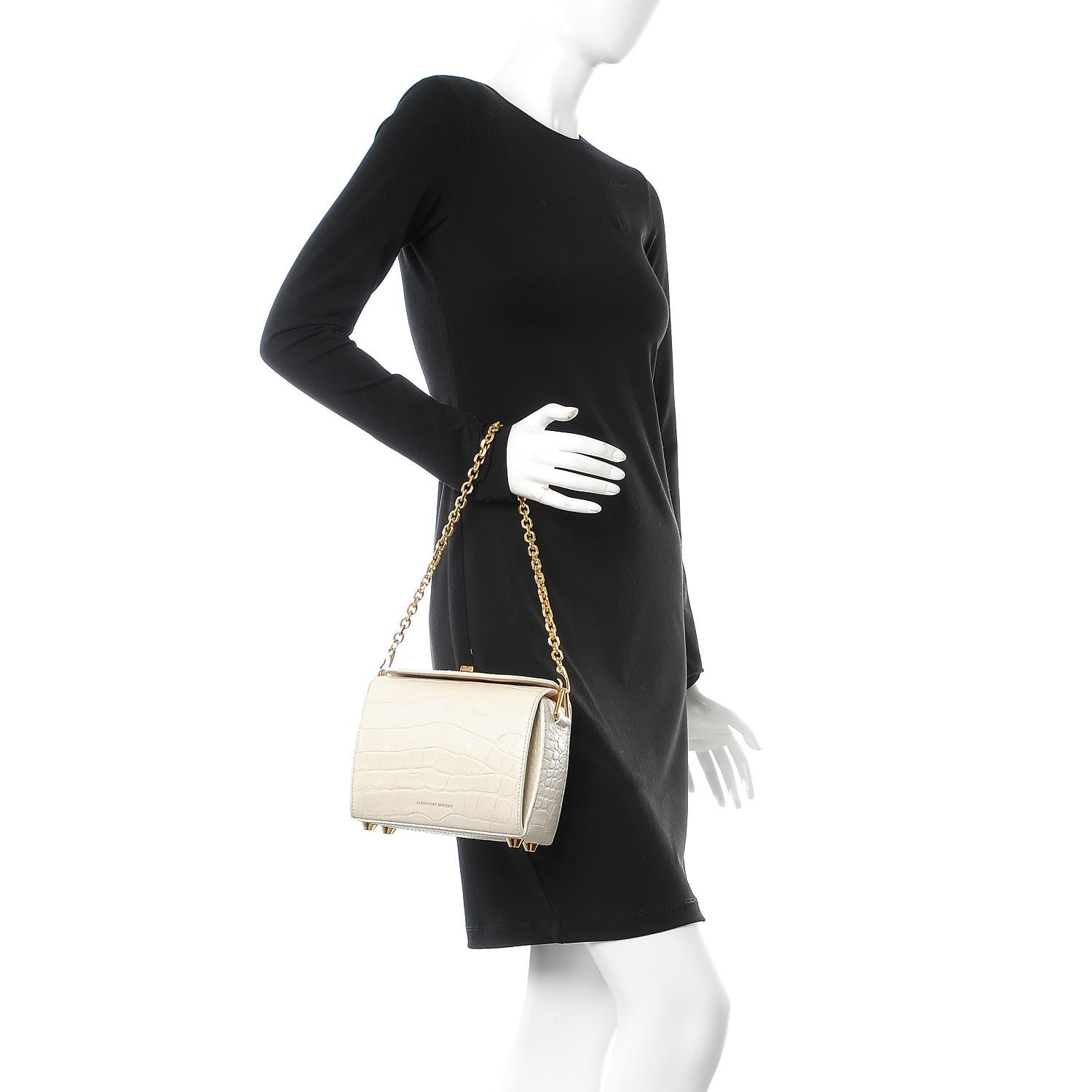 Alexander McQueen Calfskin Crocodile Embossed Box Shoulder Bag 19 Cream 3 of 9