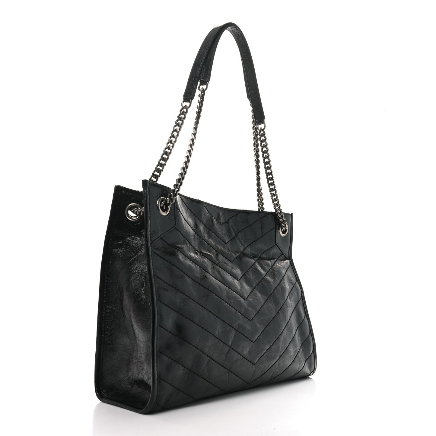 Crinkled Calfskin Matelasse Monogram Medium Niki Shopper Tote Black