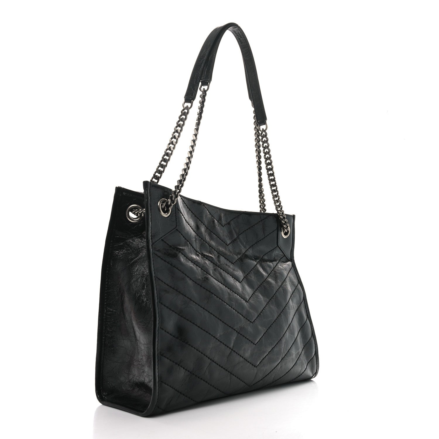 Saint Laurent Crinkled Calfskin Matelasse Monogram Medium Niki Shopper Tote Black 3 of 11