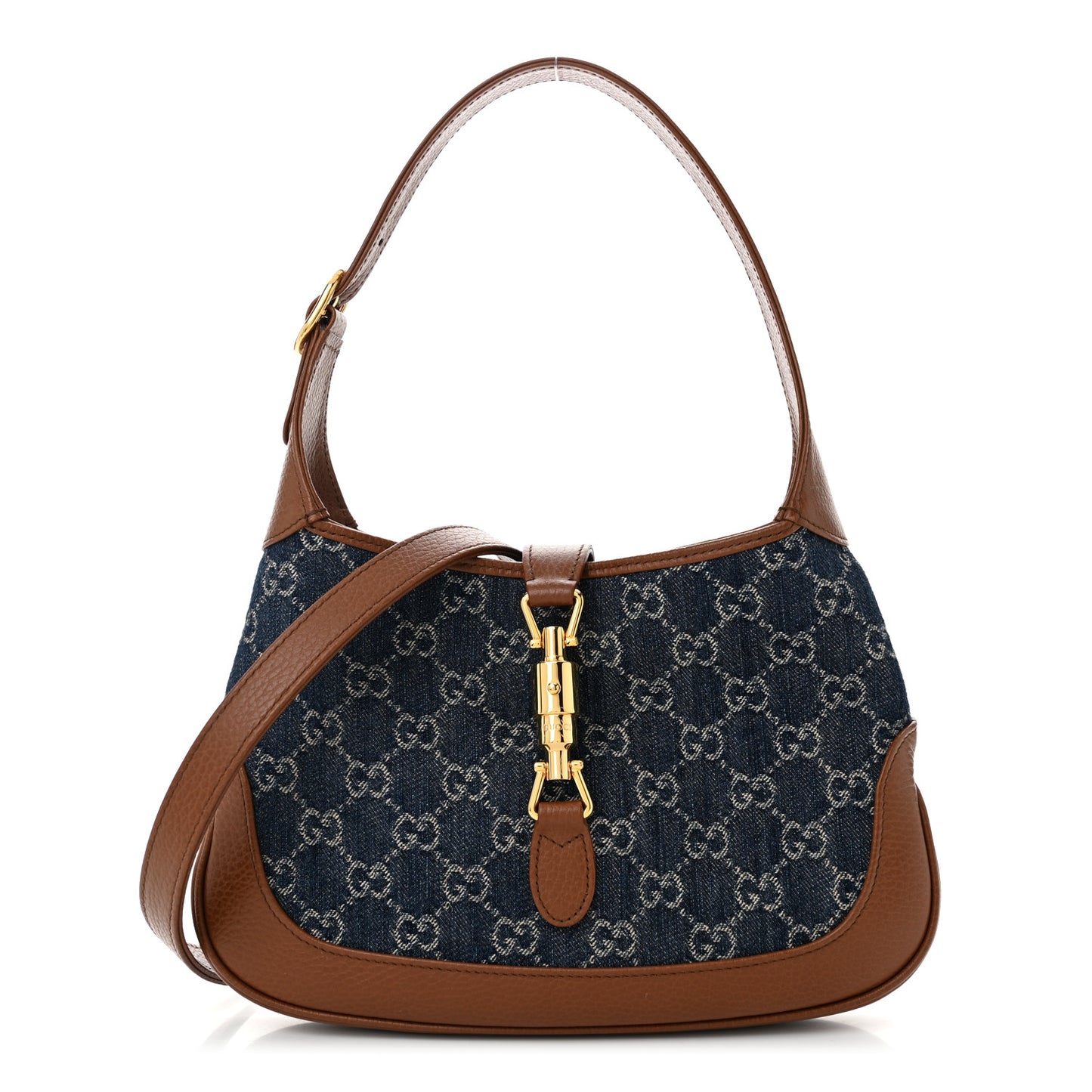 New Denim GG Monogram Calfskin Small Jackie 1961 Hobo Blue Tea Cuir
