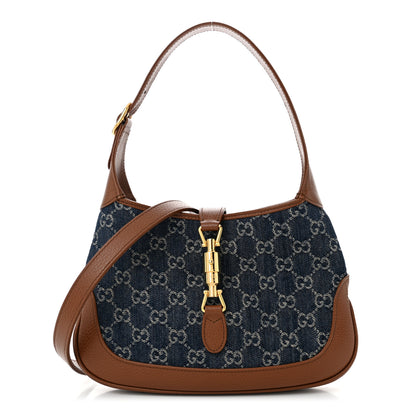 Gucci New Denim GG Monogram Calfskin Small Jackie 1961 Hobo Blue Tea Cuir 1 of 10
