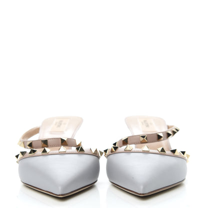 Valentino Garavani Calfskin Nappa Rockstud Cross Strap 50mm Mules 39.5 Pastel Grey Poudre 2 of 8