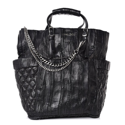 Jimmy Choo Waxed Snakeskin Chain Embellished Blare Tote Black 1 of 9