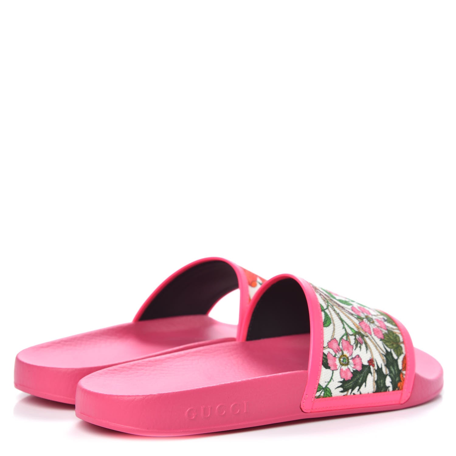 Gucci Canvas Flora Print Slide Sandals 40 Fluorescent Fuchsia 4 of 8
