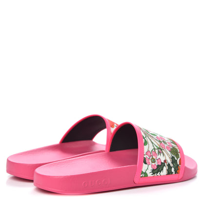 Gucci Canvas Flora Print Slide Sandals 40 Fluorescent Fuchsia 4 of 8
