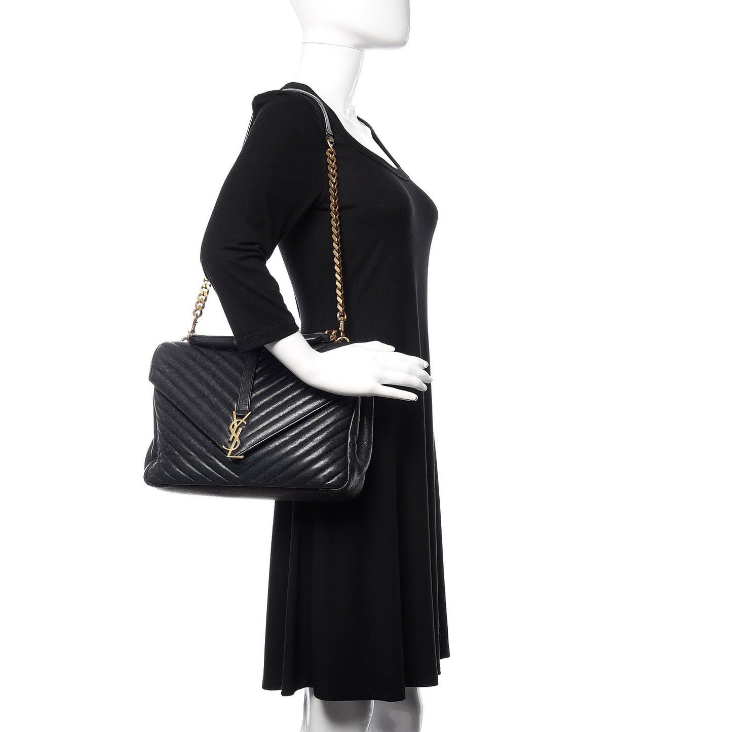 Sheepskin Matelasse Chevron Monogram Large College Satchel Black