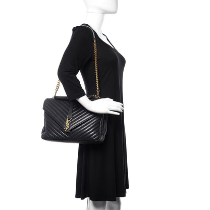 Saint Laurent Sheepskin Matelasse Chevron Monogram Large College Satchel Black 2 of 15