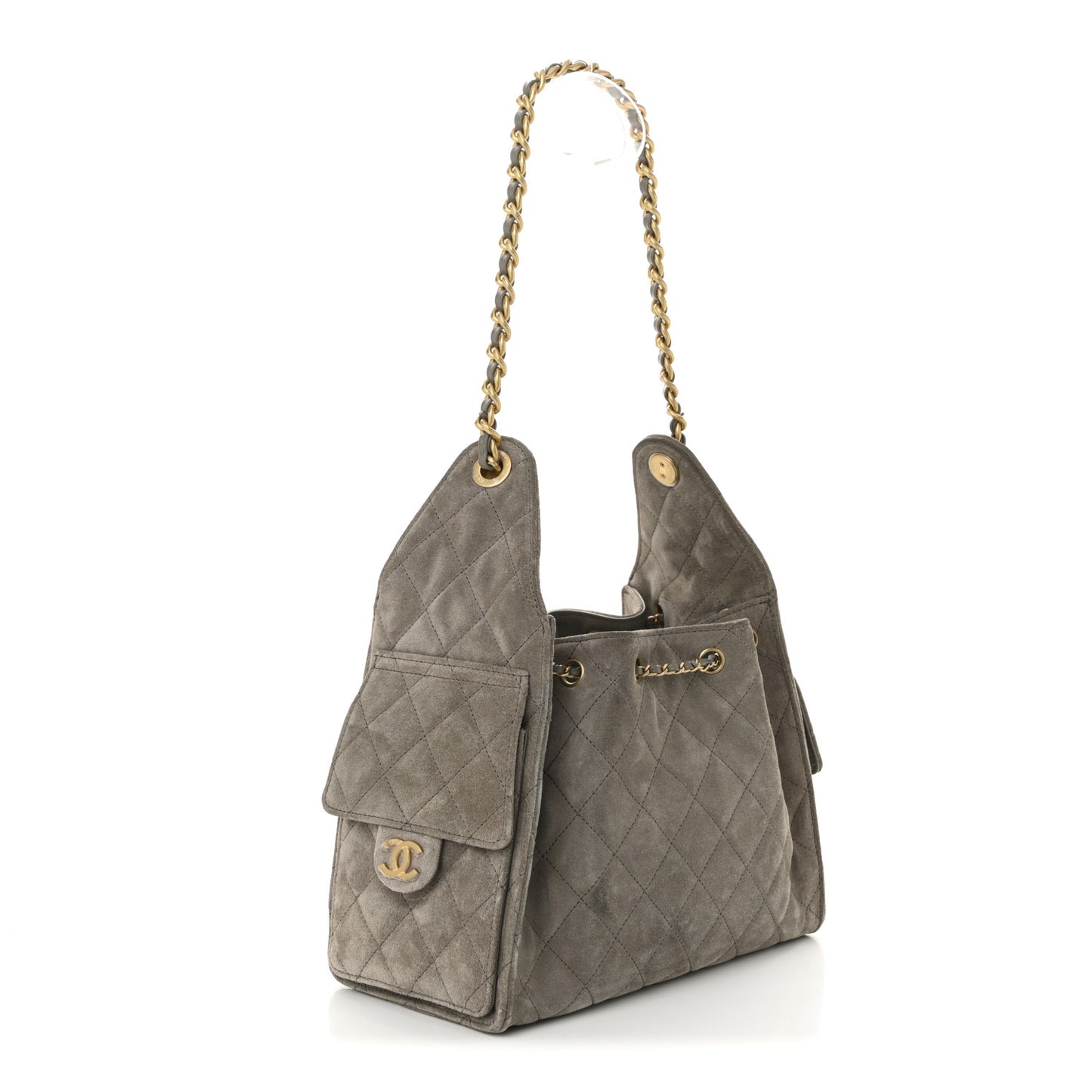 Suede Quilted Small Chanel 25 Handbag Dark Grey