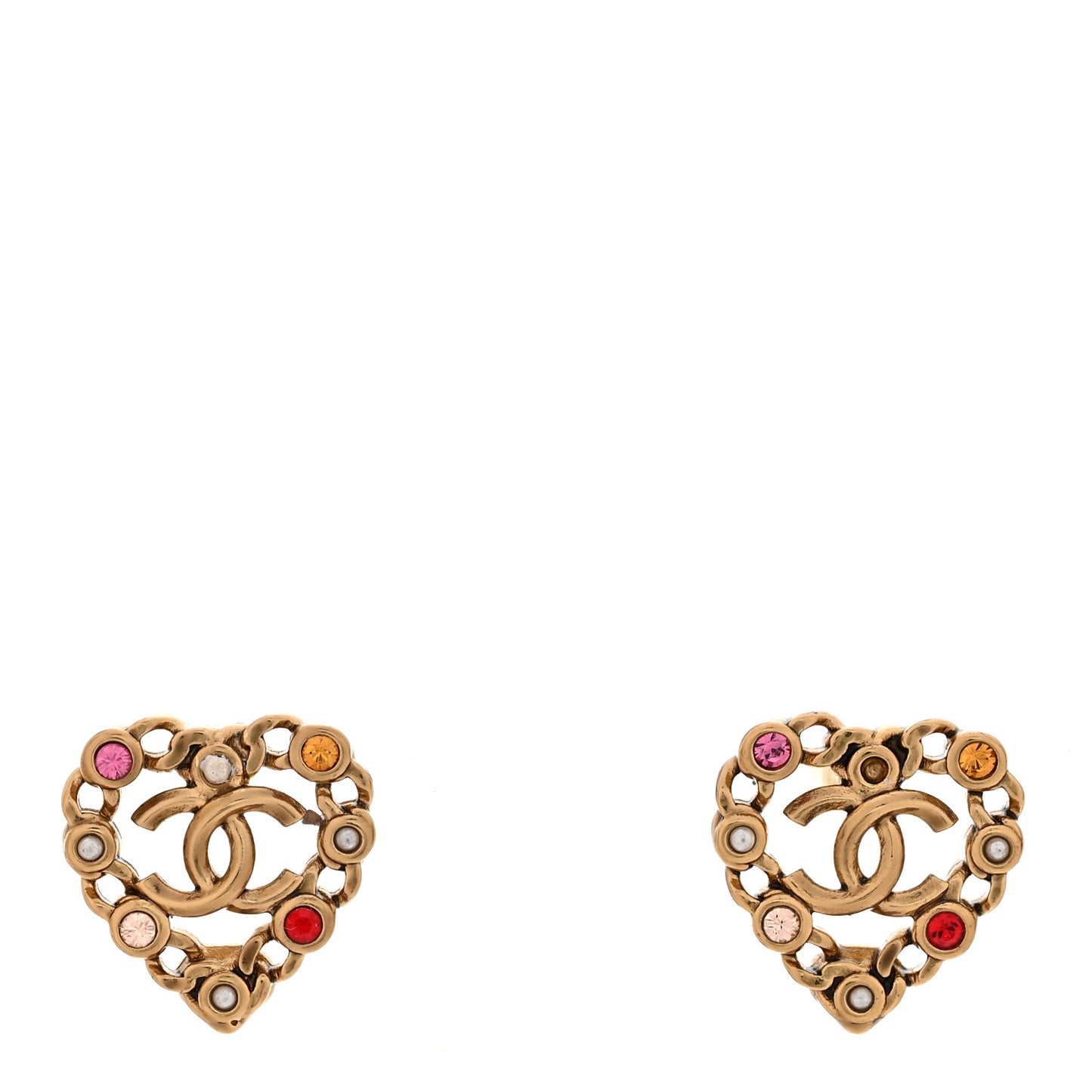Pearl Crystal CC Heart Earrings Gold Multicolor