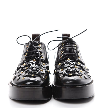 Louis Vuitton Patent Calfskin Blooms Flat Derby Platform Shoes 35 Black 2 of 8