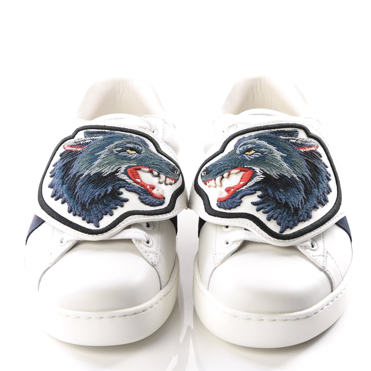 Gucci Calfskin Web Wolf Embroidered Mens Ace Sneakers 5 White 3 of 10