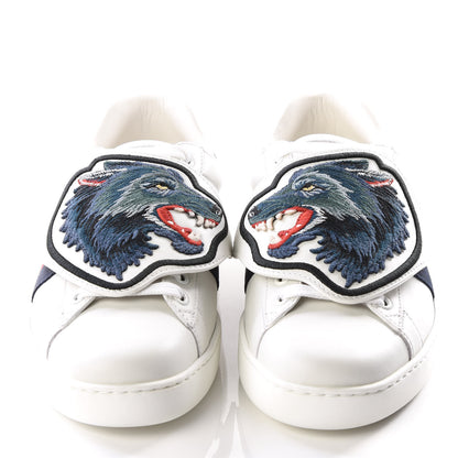 Gucci Calfskin Web Wolf Embroidered Mens Ace Sneakers 5 White 3 of 10
