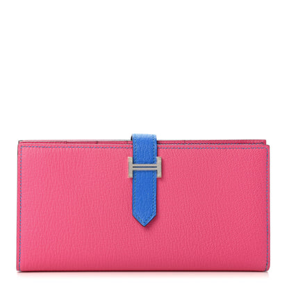 Hermes Chevre Mysore Horseshoe Bearn Gusset Wallet Rose Shocking Bleu Hydra 1 of 4